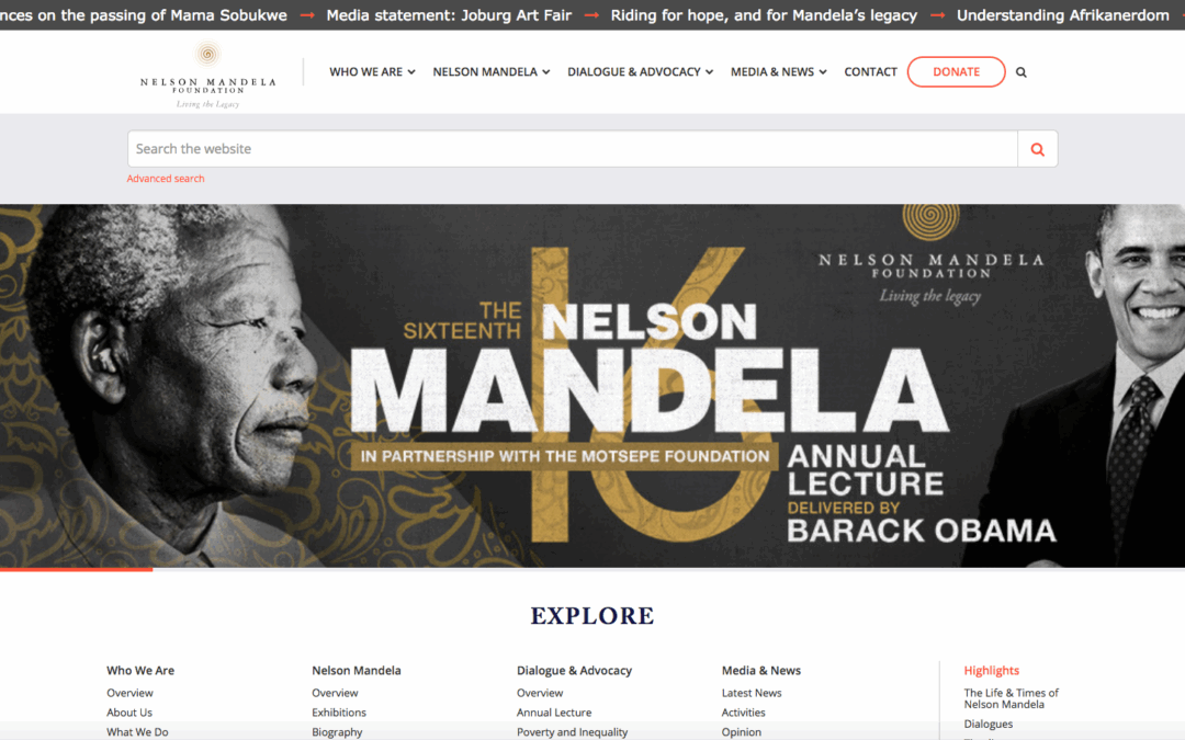 Le site de la Fondation Nelson Mandela